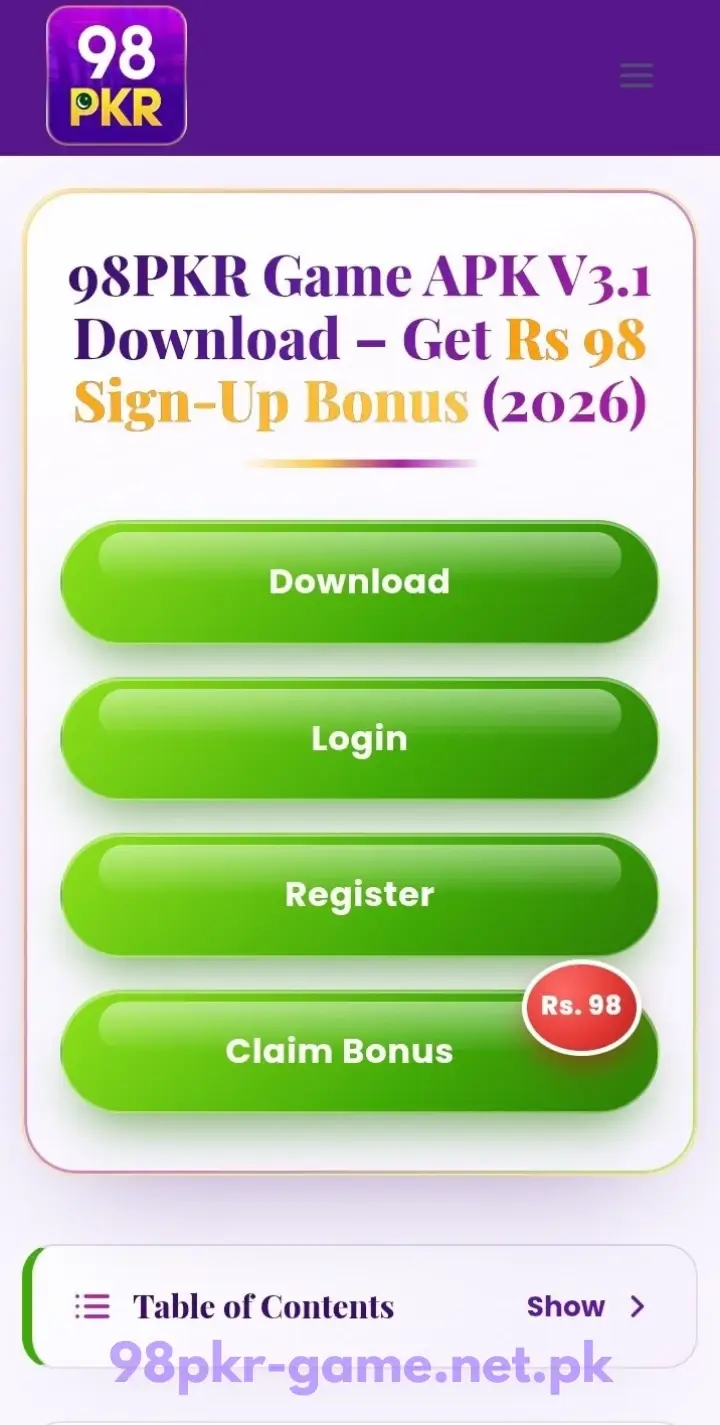 98PKR Game download step 1 - visit the official website